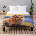 Golden Retriever art plush blanket featuring a watercolor-style illustration of a friendly golden retriever dog
