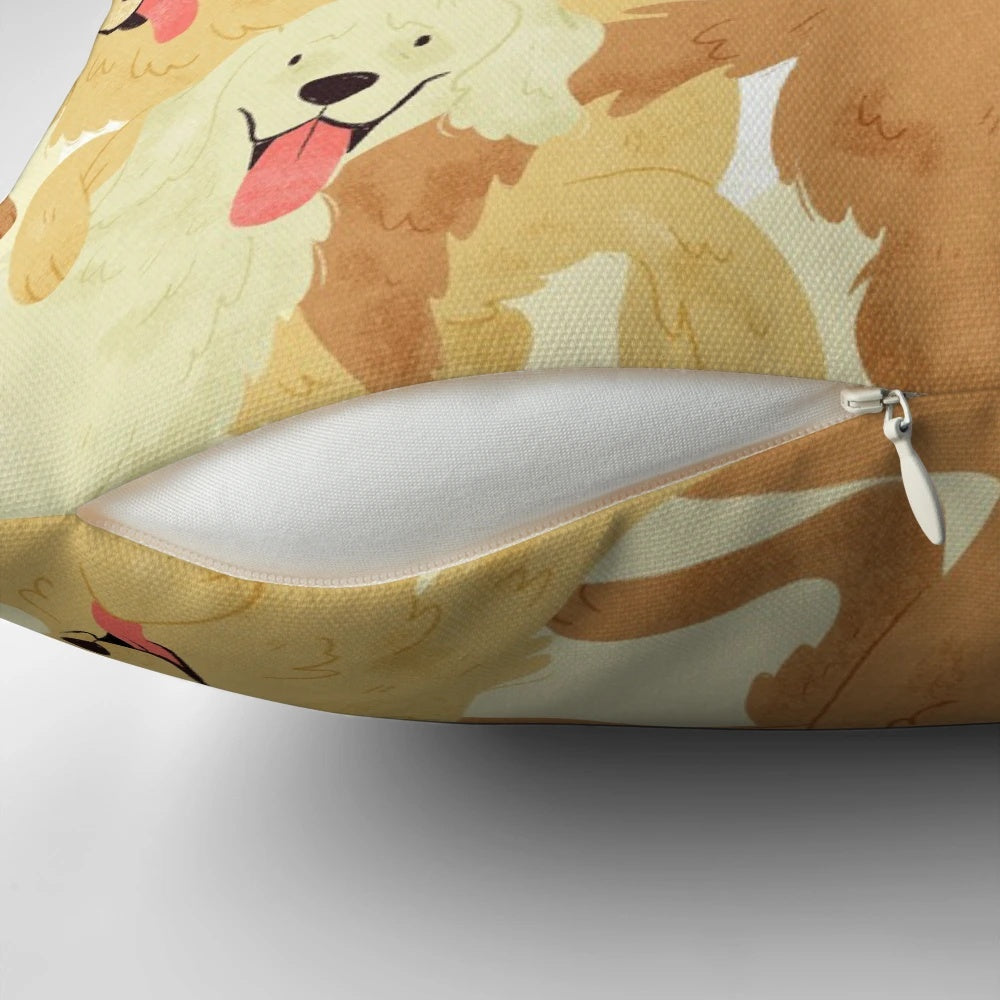 Soft and cuddly golden retriever-themed pillow, perfect for children's rooms and home decoration.