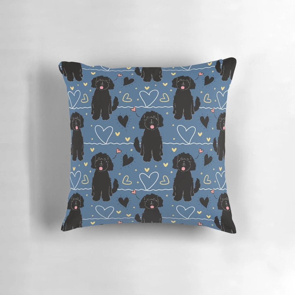 Black and white Goldendoodle dog printed on a soft, plush pillow