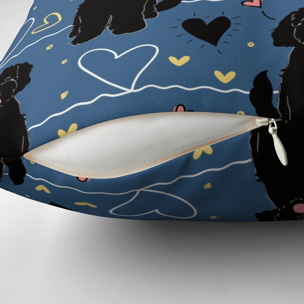 Black and white Goldendoodle dog printed on a soft, plush pillow
