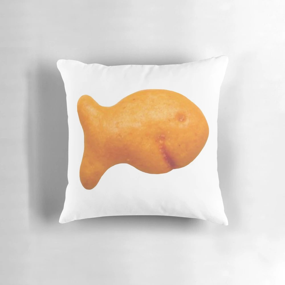 Soft, plush goldfish cracker pillow for cozy home decor