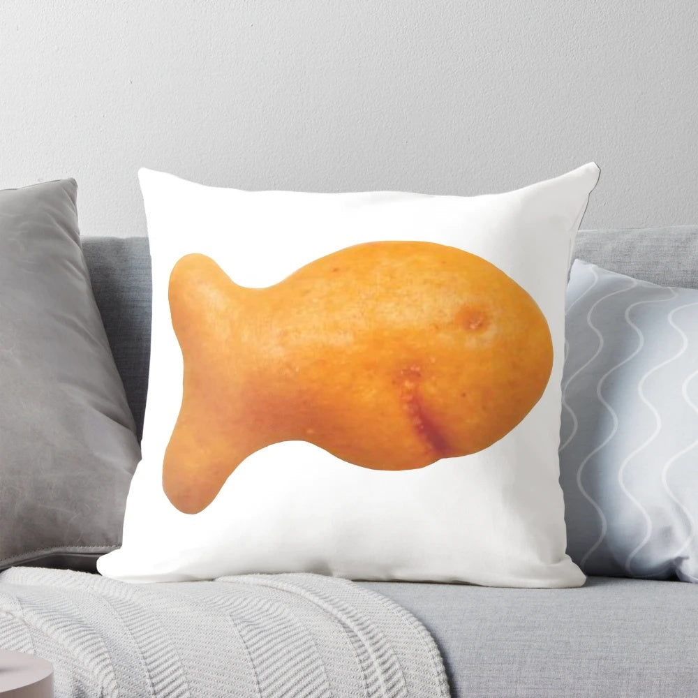 Soft, plush goldfish cracker pillow for cozy home decor