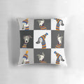 Soft, plush pillow featuring a hand-drawn image of a dressed-up greyhound or whippet dog