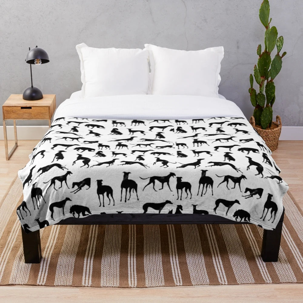 Greyhound plush blanket with a hand-drawn design