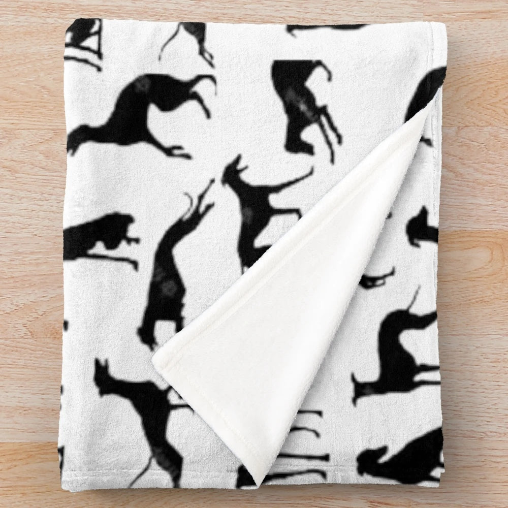 Greyhound plush blanket with a hand-drawn design
