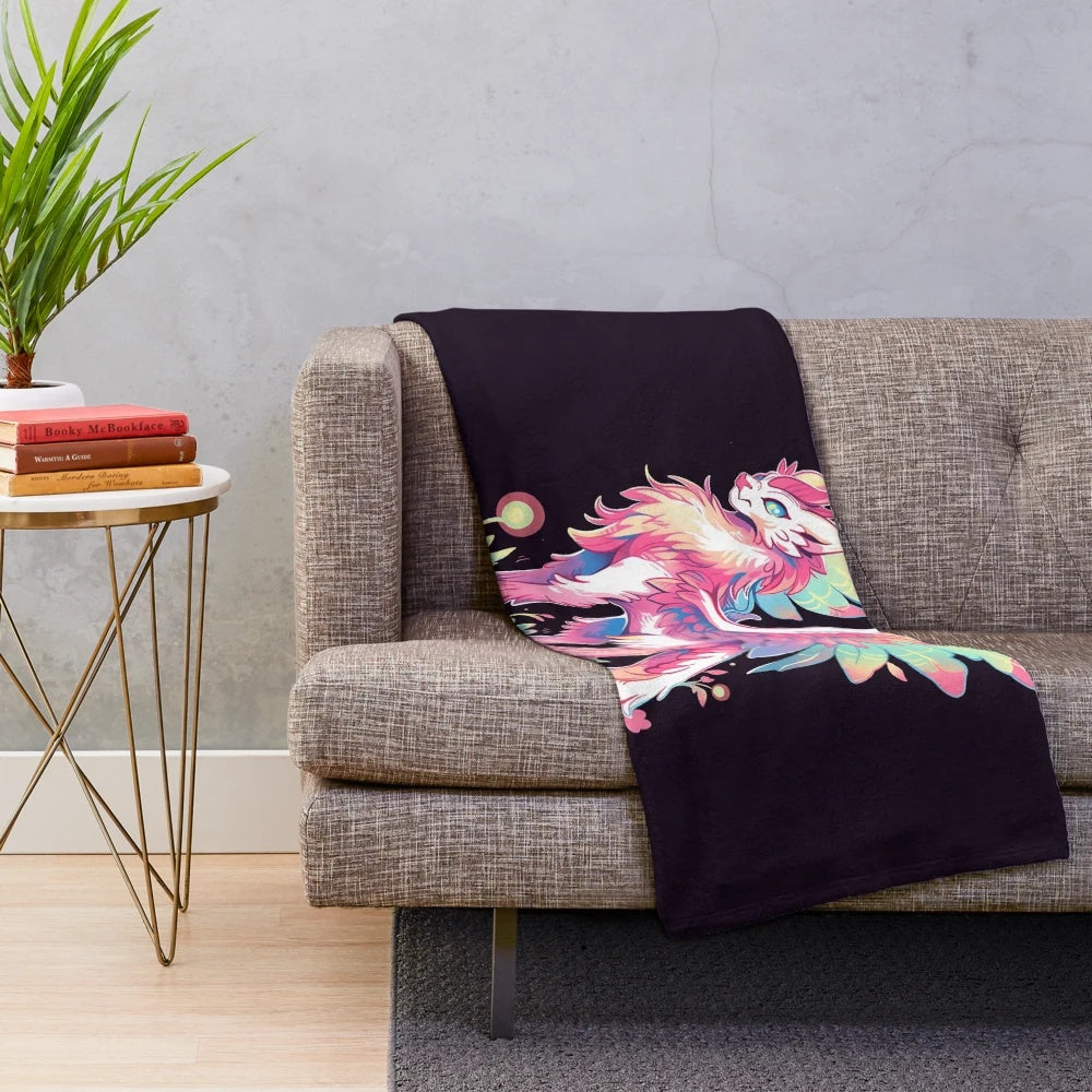 Kawaii griffin plush blanket in white, pink, and yellow