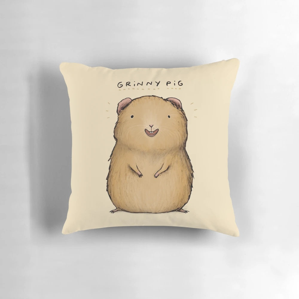 Soft, plush pillow featuring a cute, grinning guinea pig in ginger, gold, and tan colors