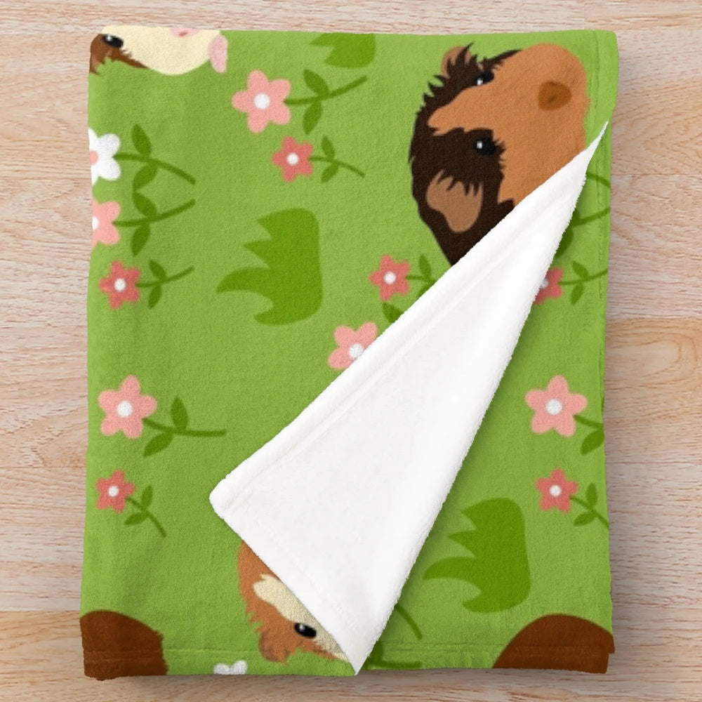 Soft and cozy plush blanket featuring an adorable guinea pig surrounded by beautiful spring flowers