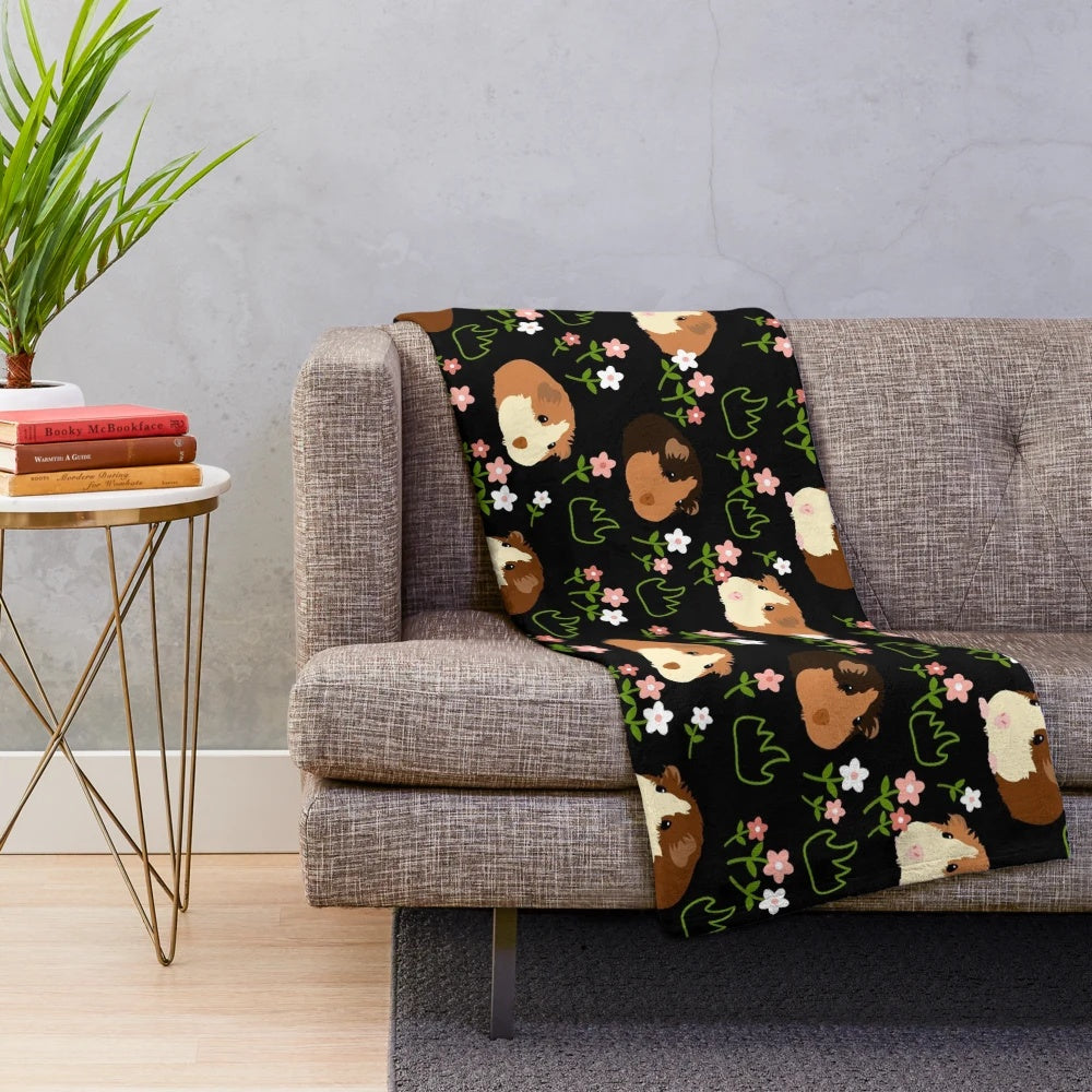 Guinea pig and flowers plush blanket with a cute, fluffy design