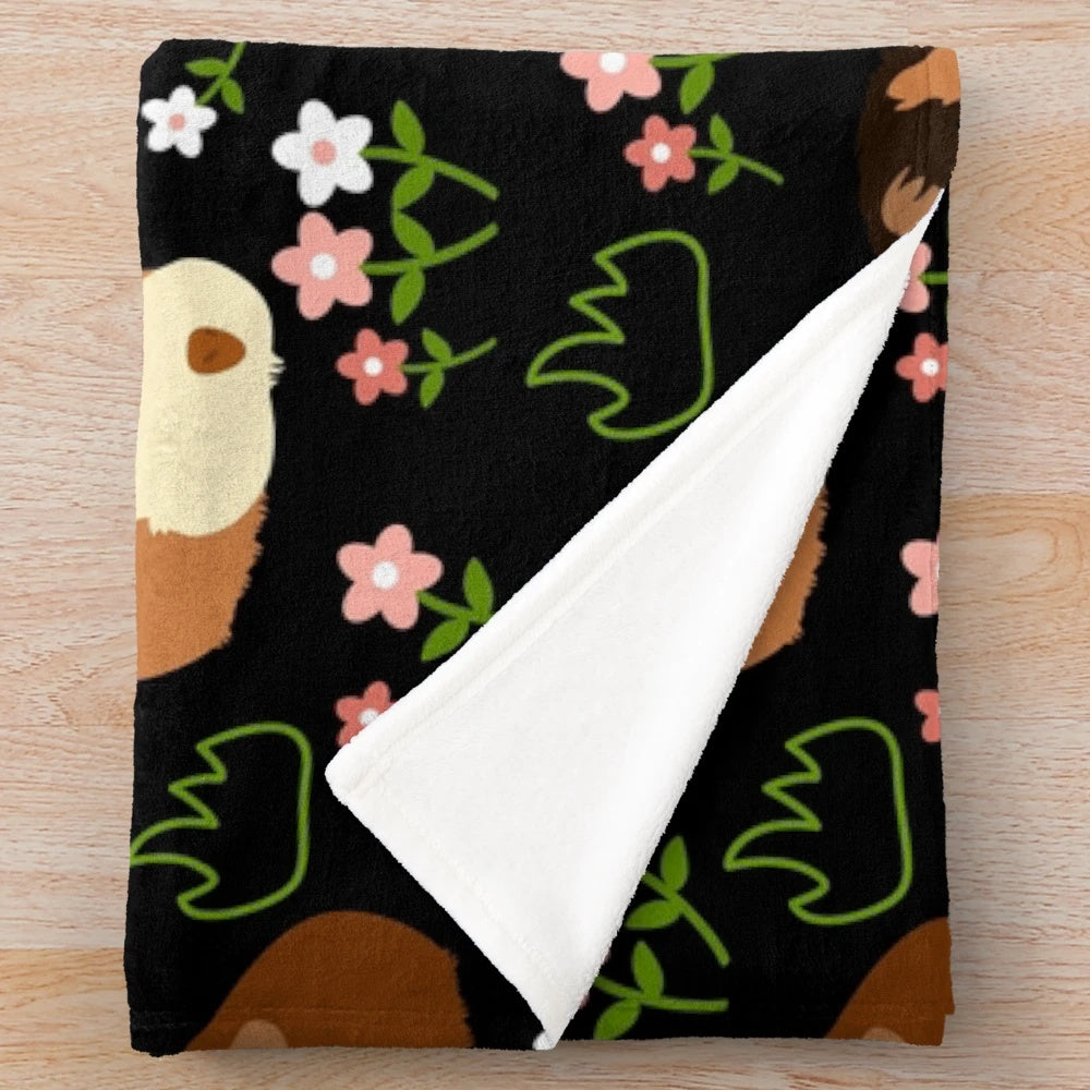 Guinea pig and flowers plush blanket with a cute, fluffy design