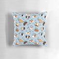 A plush pillow featuring a cute guinea pig and its daily to-do list on a blue background.
