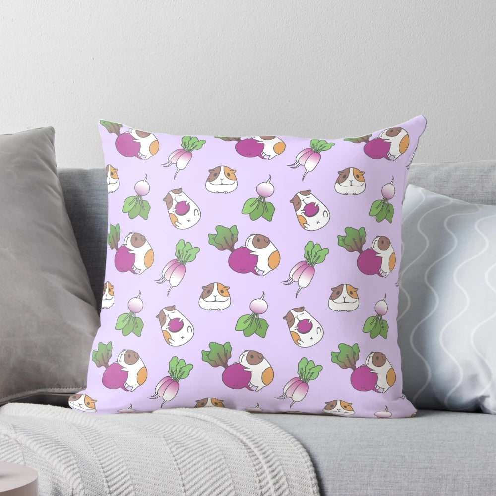 Plush guinea pig pattern throw pillow with cute vegetable designs