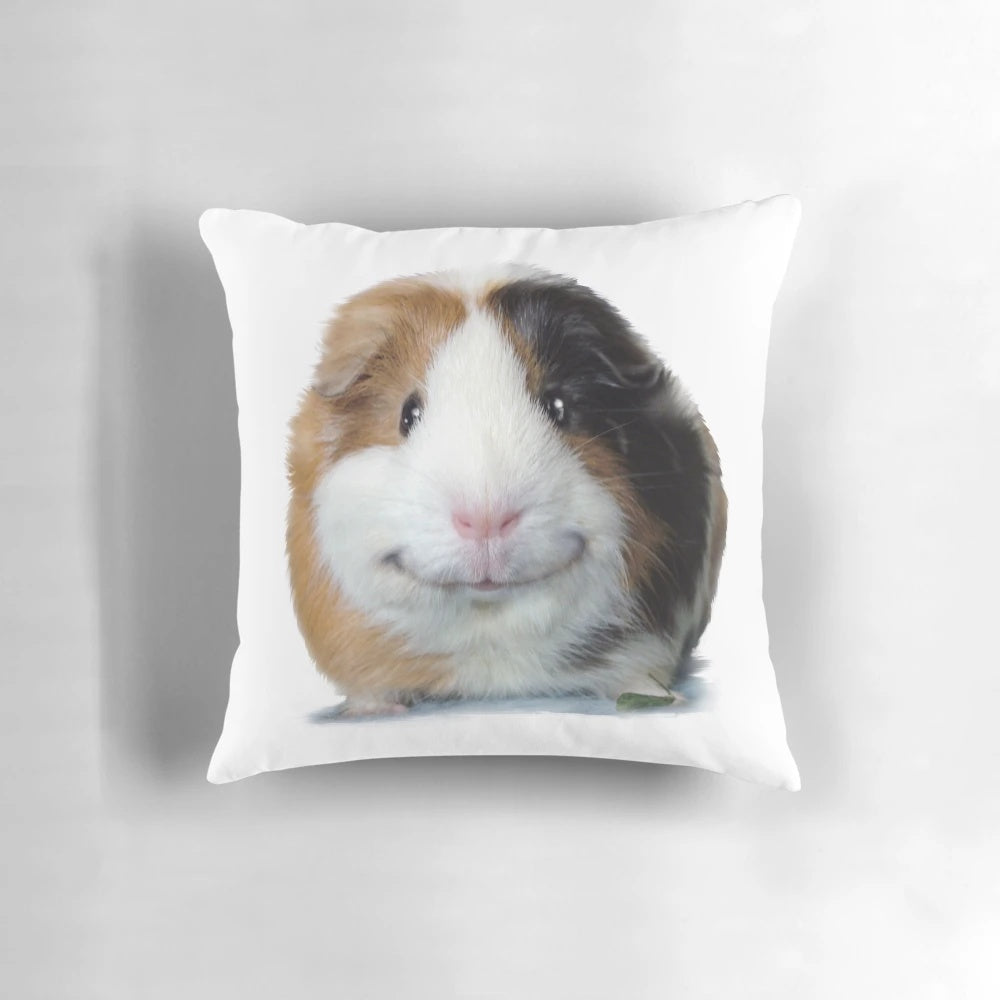 Soft, photographic guinea pig pillow with a smiling expression