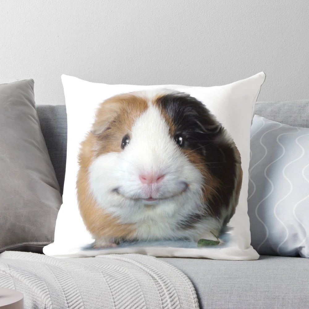 Soft, photographic guinea pig pillow with a smiling expression