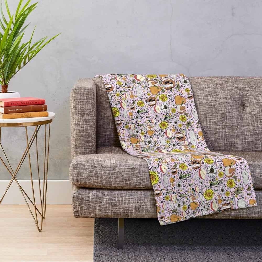 Soft pink plush blanket with cute guinea pig design