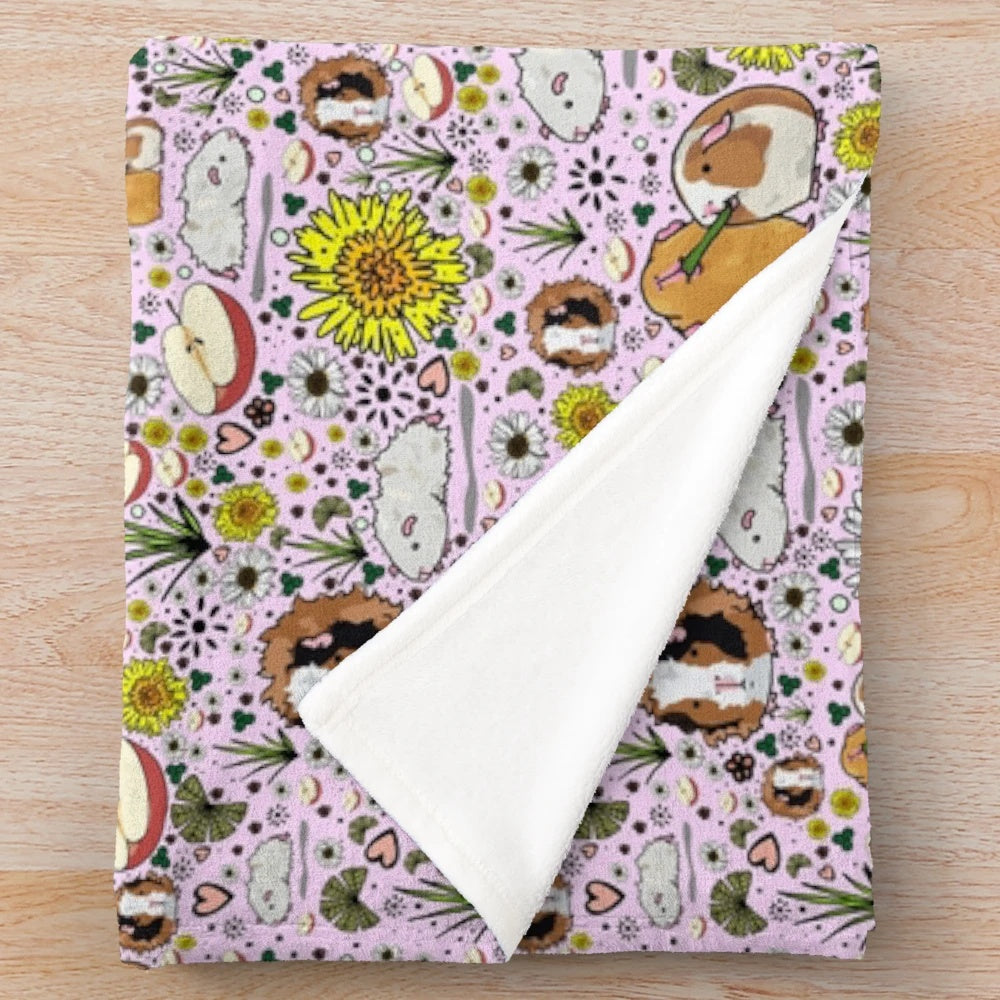 Soft pink plush blanket with cute guinea pig design