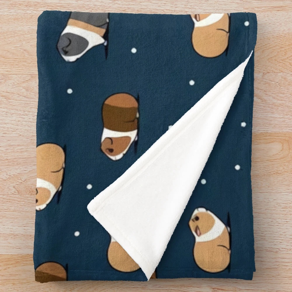 Cute guinea pig design on a navy blue plush blanket