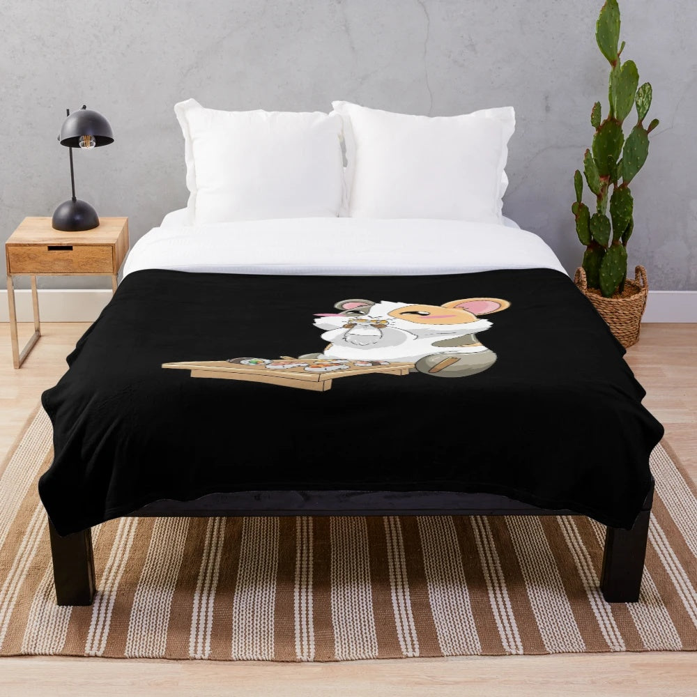 Soft and Cozy Guinea Pig Sushi Plush Blanket with Kawaii Anime Japanese Food Design