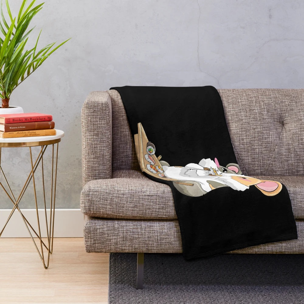 Soft and Cozy Guinea Pig Sushi Plush Blanket with Kawaii Anime Japanese Food Design