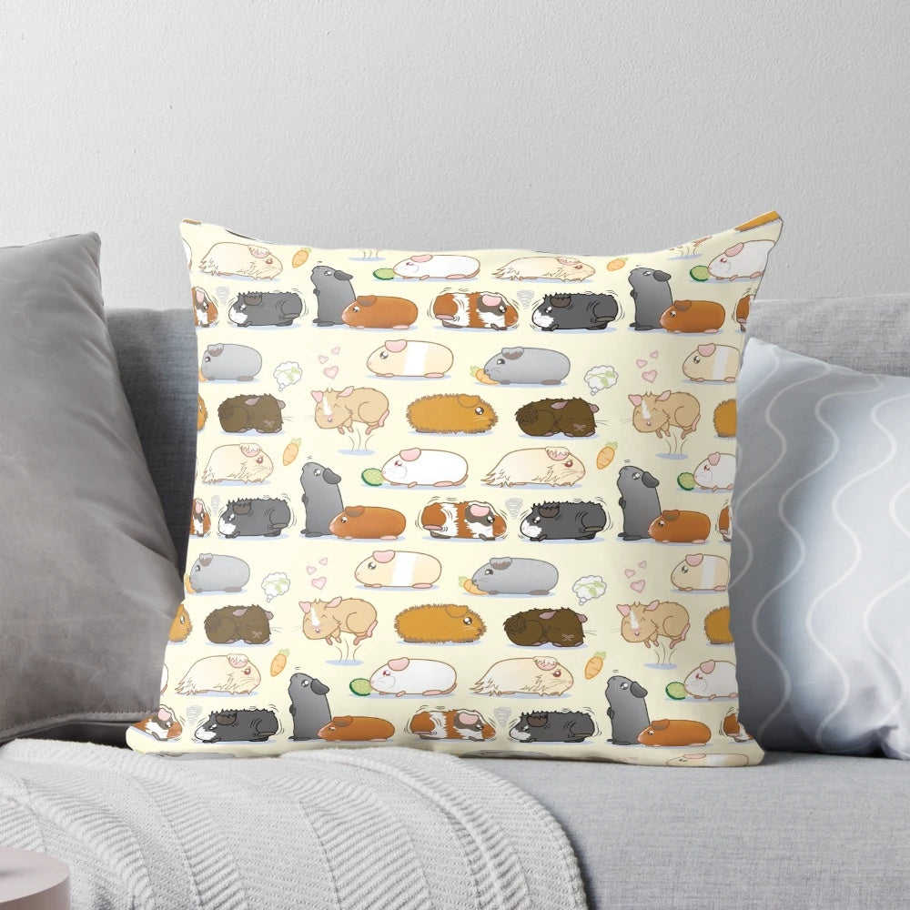 Soft, plush pillow featuring a colorful guinea pig pattern