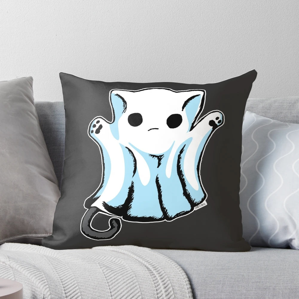 Cute Boo Ghost Cat Halloween Pillow