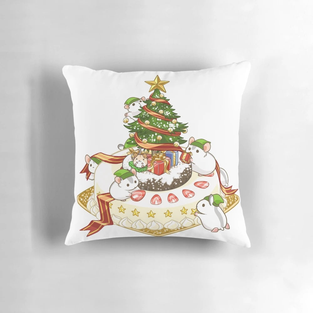 Soft, plush pillow featuring a charming hamster elf design, perfect for holiday home décor.