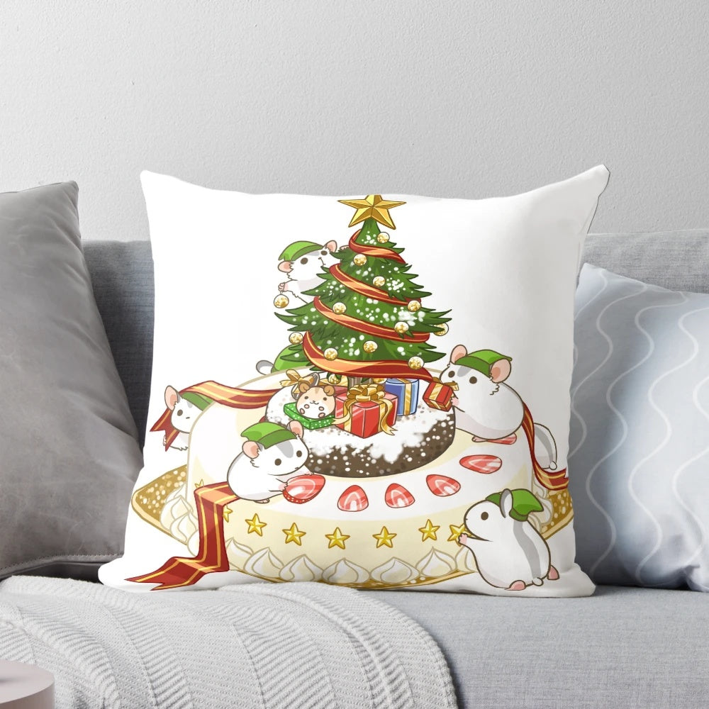 Soft, plush pillow featuring a charming hamster elf design, perfect for holiday home décor.
