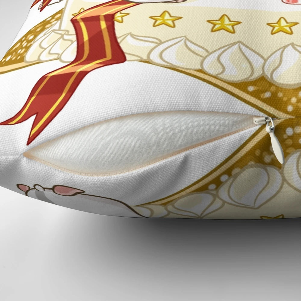 Soft, plush pillow featuring a charming hamster elf design, perfect for holiday home décor.