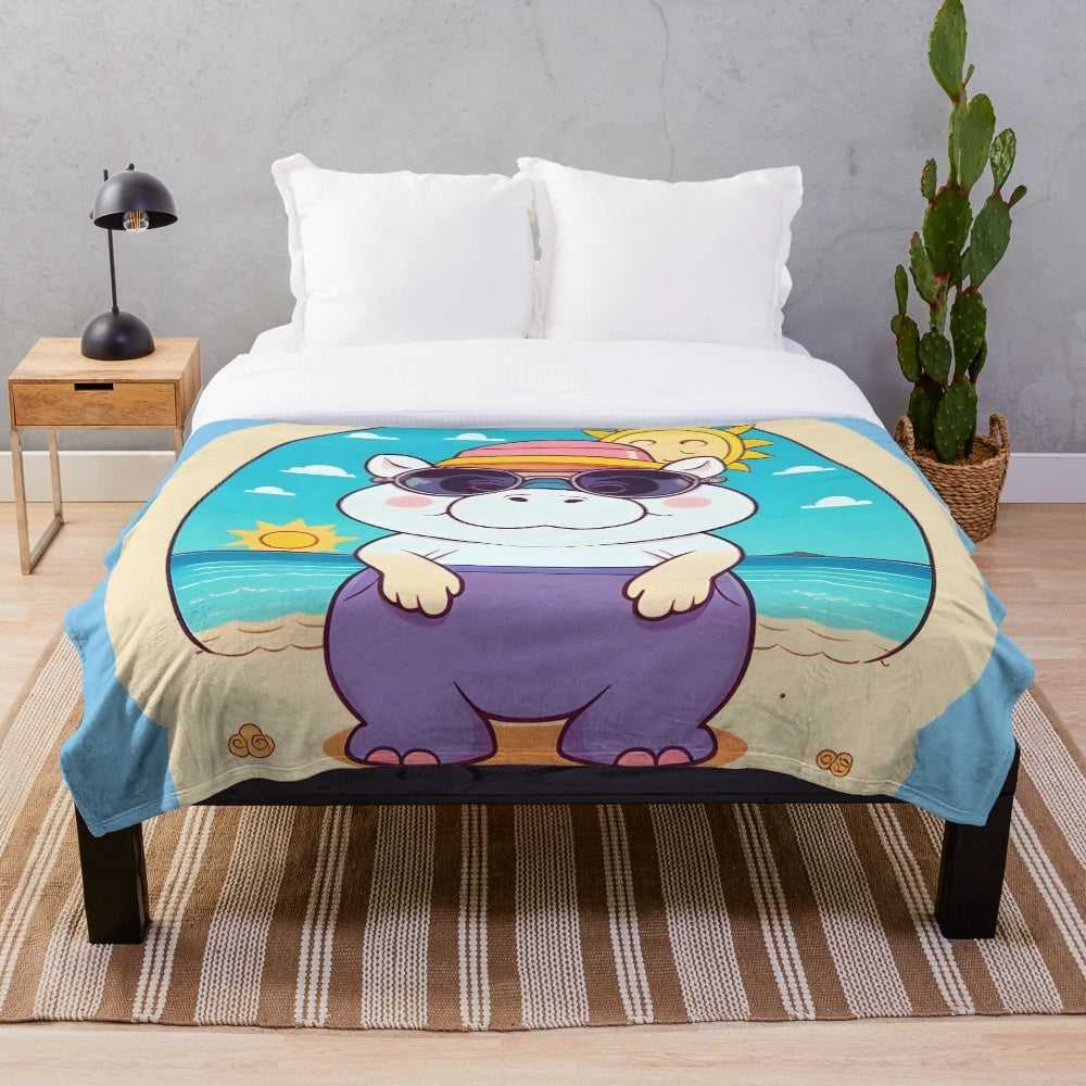 Cute and cozy happy hippo plush blanket