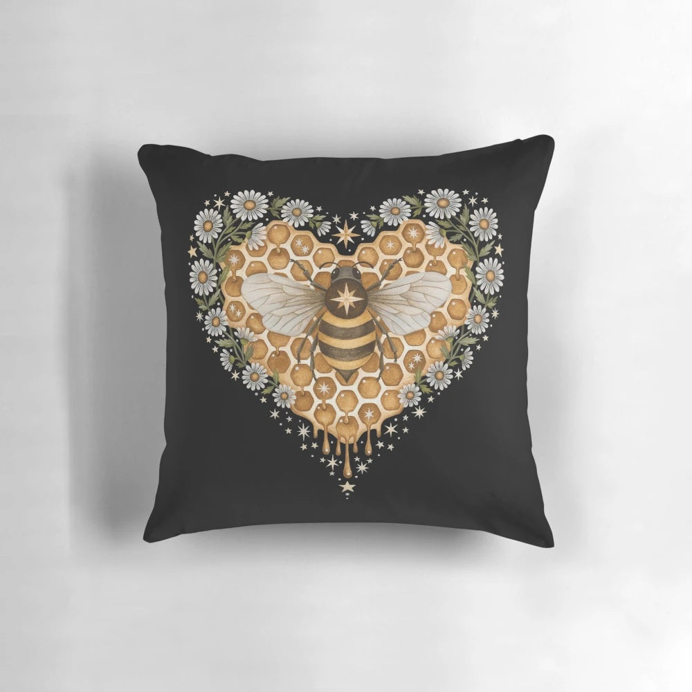 Soft, plush heart-shaped pillow featuring a sweet bee design, ideal for Valentine's Day or any occasion.