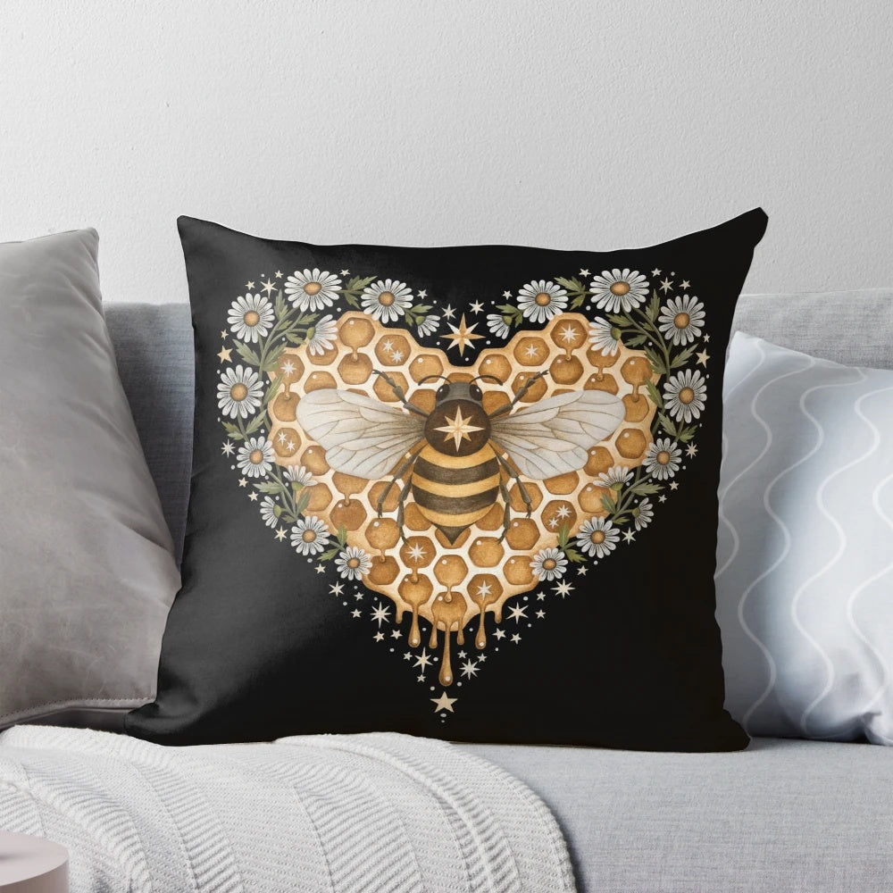 Soft, plush heart-shaped pillow featuring a sweet bee design, ideal for Valentine's Day or any occasion.