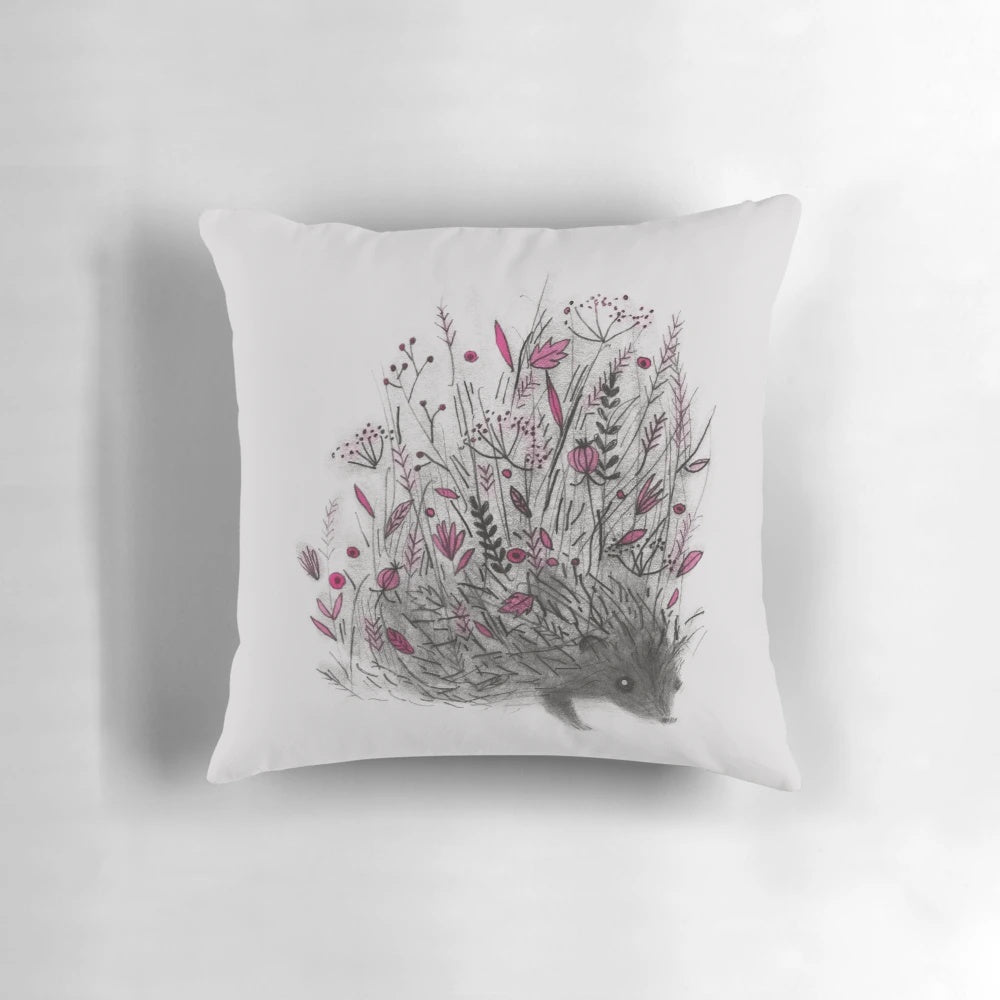 Soft and plush hedgehog-shaped pillow with detailed design and natural colors