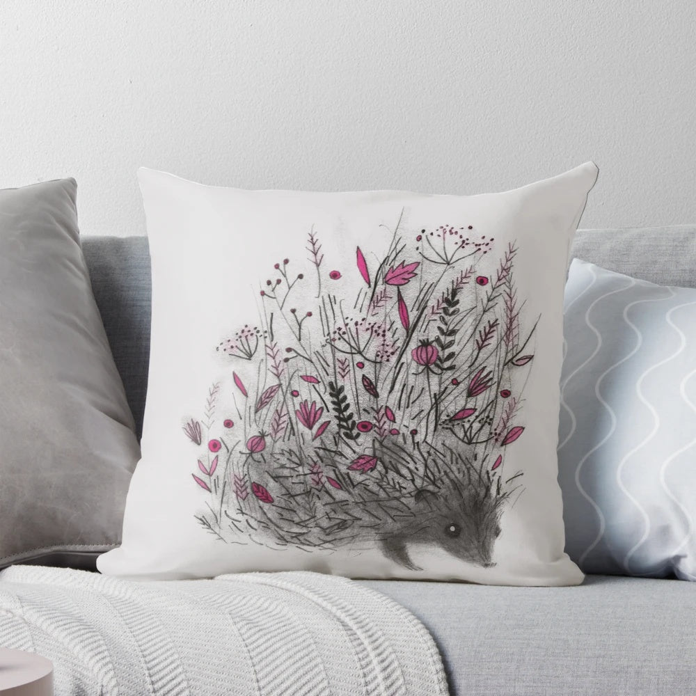 Soft and plush hedgehog-shaped pillow with detailed design and natural colors