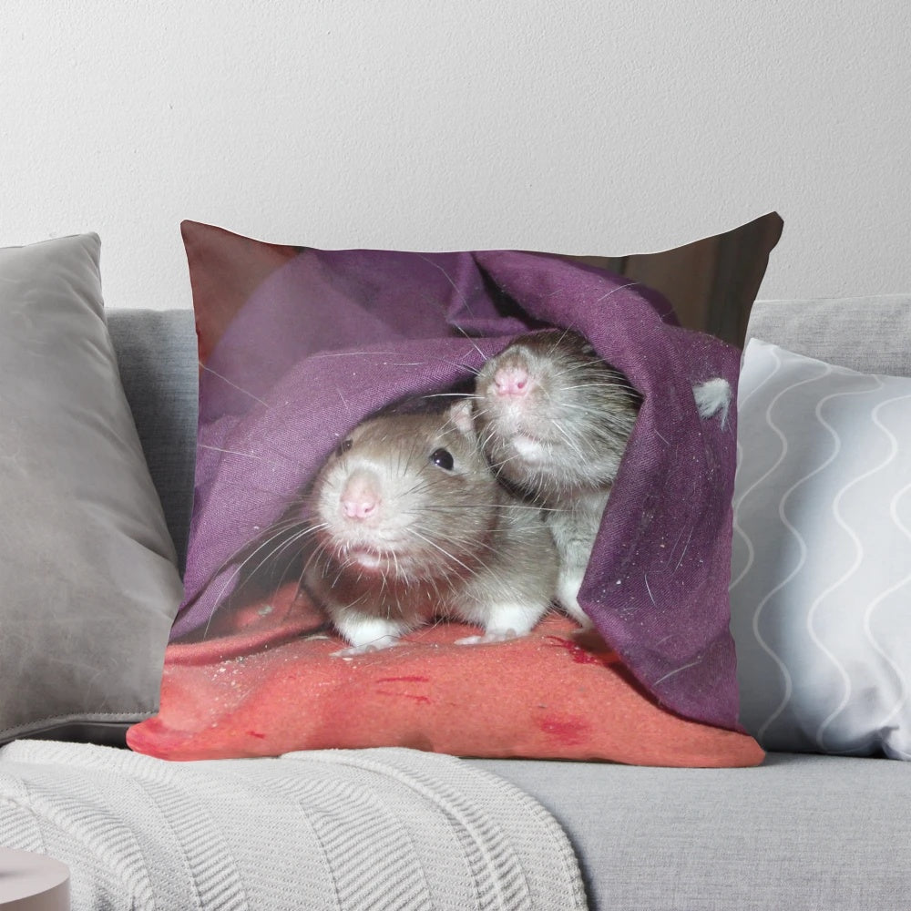Soft and cuddly plush pillow featuring hidden rats design