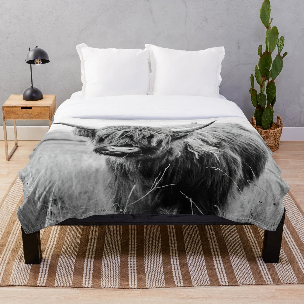 Soft and cuddly highland cow plush blanket for home decor
