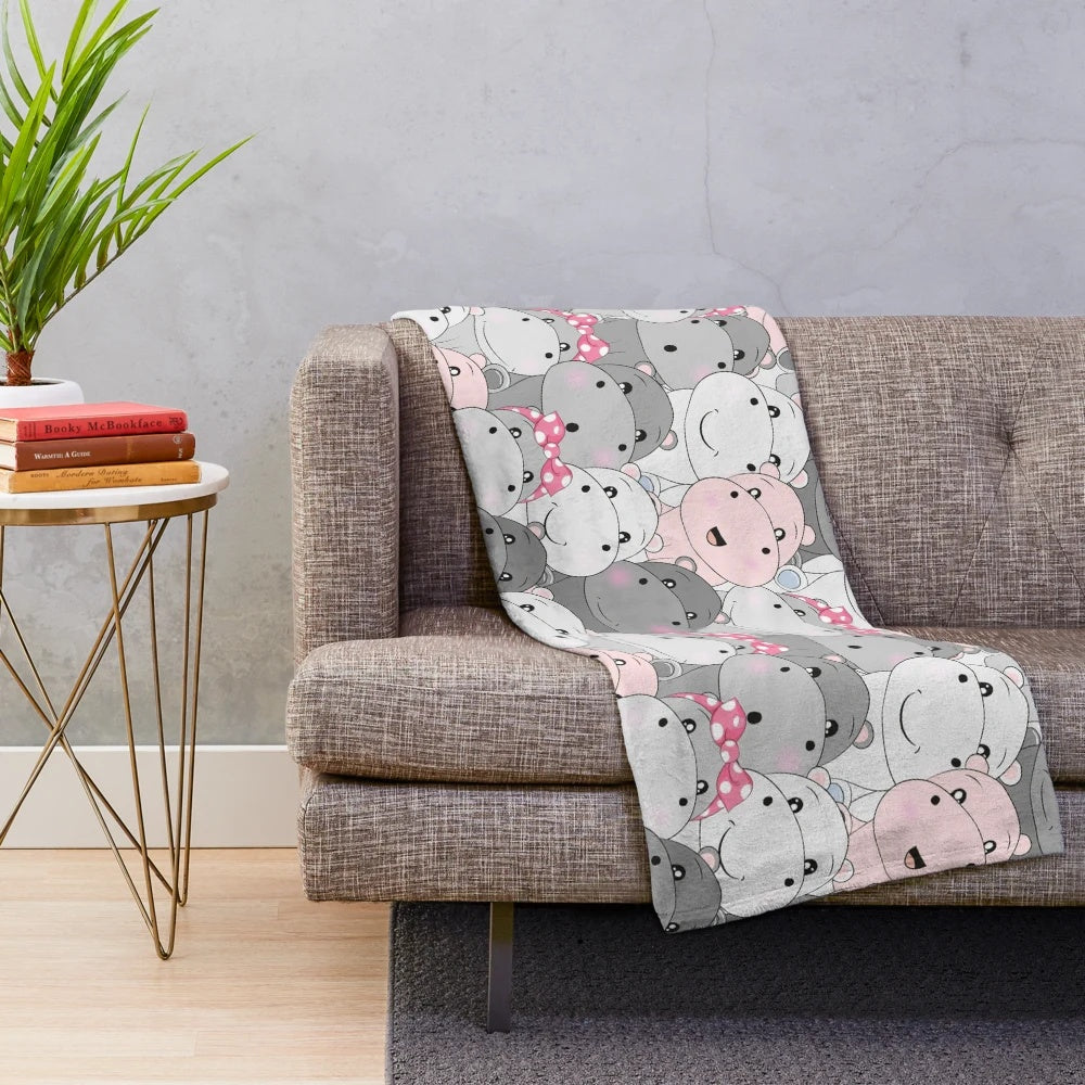 Soft and cuddly hippo patterned plush blanket for cozy home decor