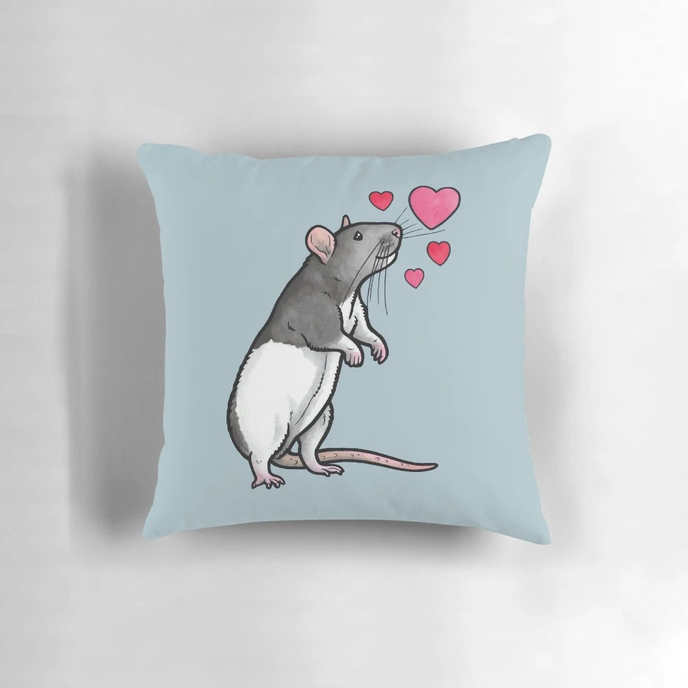 Soft, plush pillow featuring a cute hooded rat design