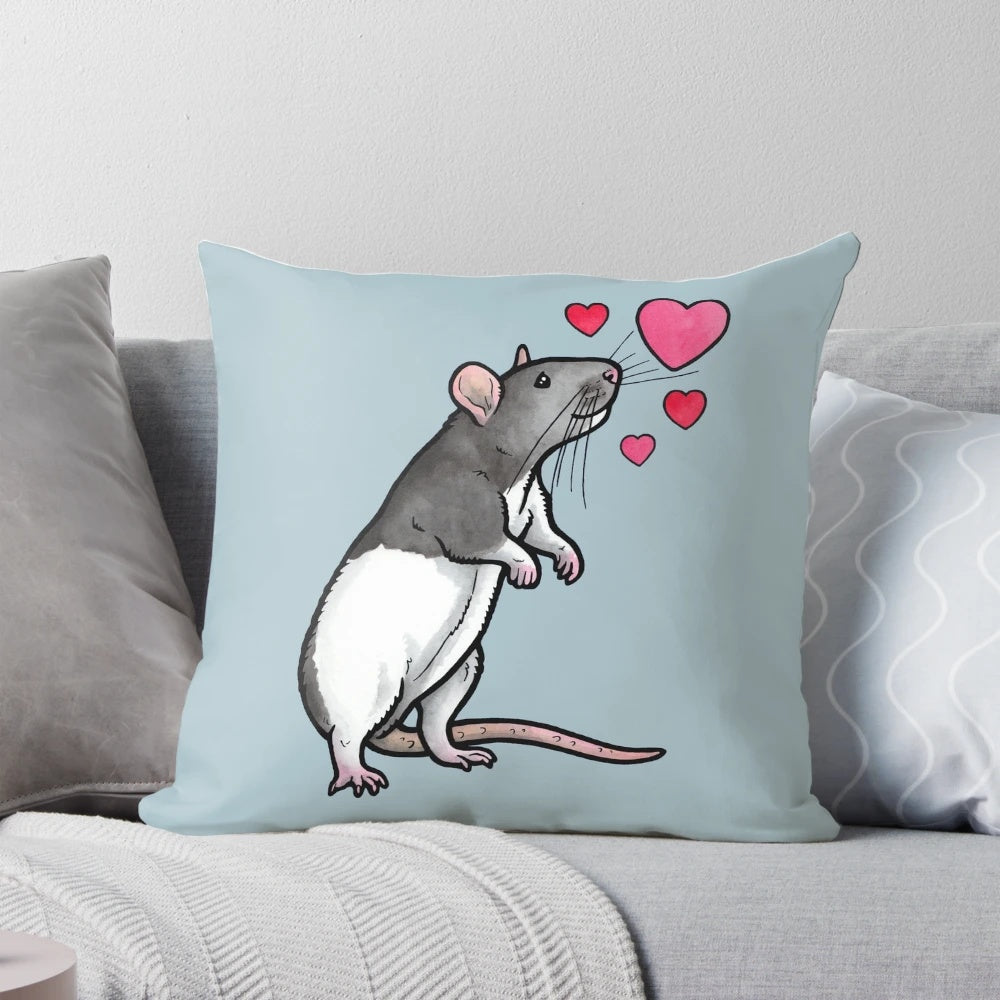 Soft, plush pillow featuring a cute hooded rat design