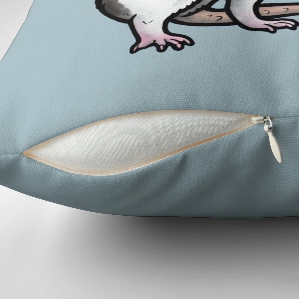 Soft, plush pillow featuring a cute hooded rat design
