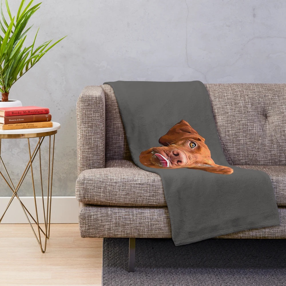 Cute Hungarian Vizsla dog breed portrait on plush blanket