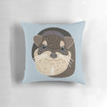 Illustration of a cute, curled-up hyrax on a tan and brown patterned pillow