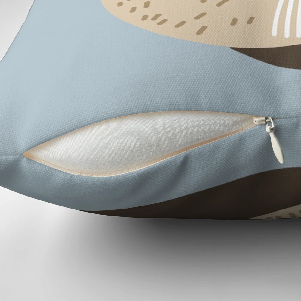 Illustration of a cute, curled-up hyrax on a tan and brown patterned pillow