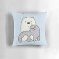Cute plush pillow featuring the character Ice Bear and a seal from the cartoon series We Bare Bears.