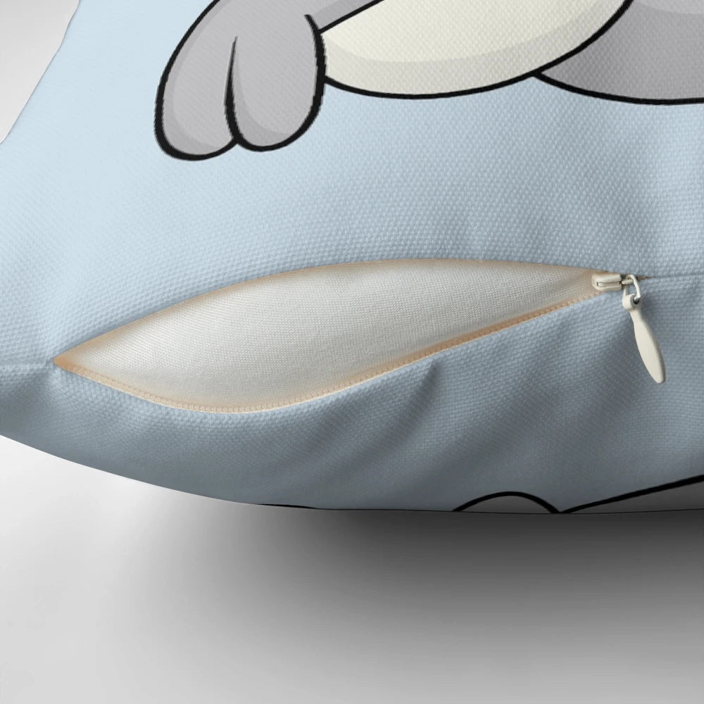 Cute plush pillow featuring the character Ice Bear and a seal from the cartoon series We Bare Bears.