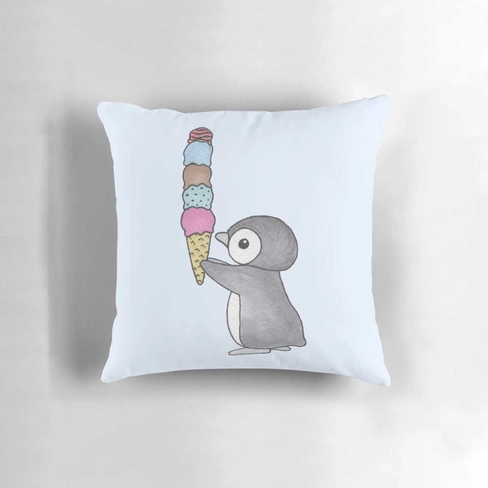 Soft, cuddly ice cream-themed penguin pillow