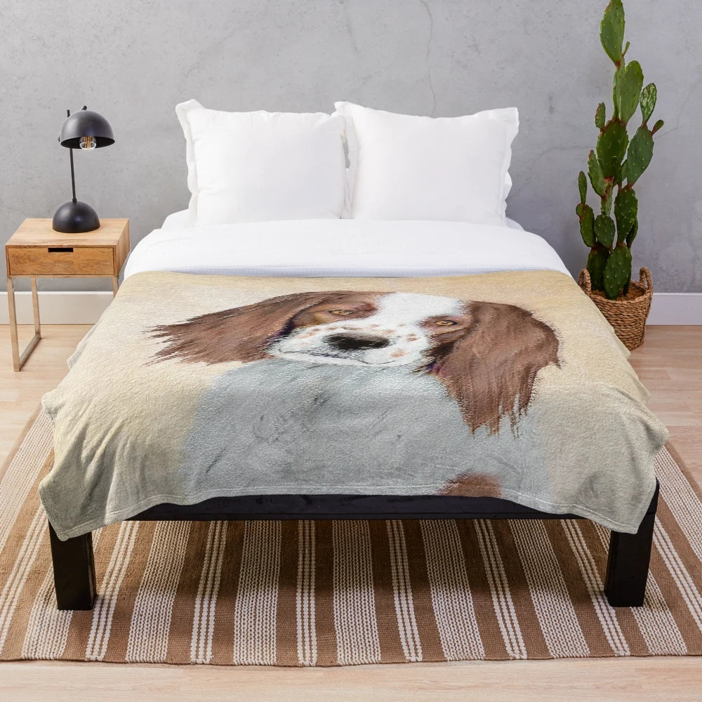 Cozy plush blanket featuring an original painting of an Irish Red and White Setter dog