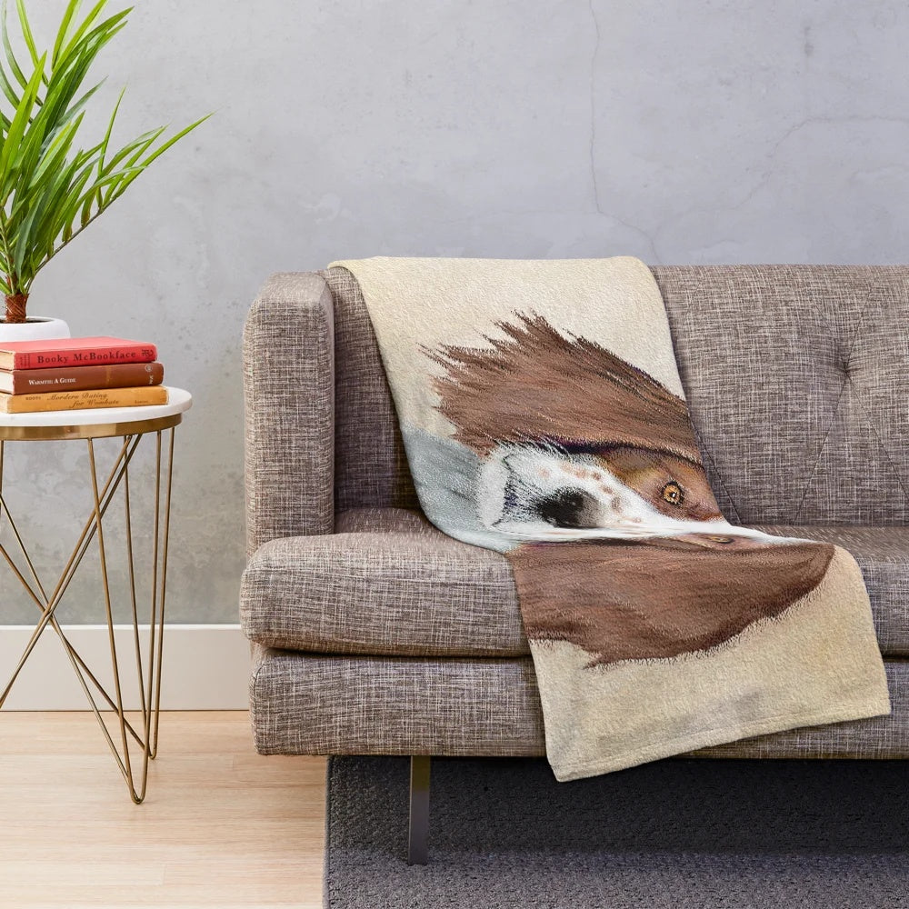 Cozy plush blanket featuring an original painting of an Irish Red and White Setter dog