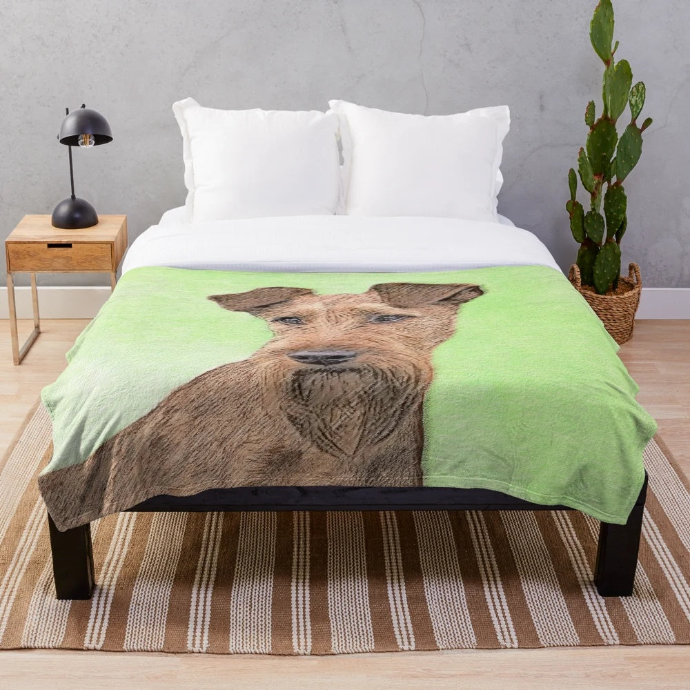 Cozy plush blanket featuring a charming Irish Terrier dog painting