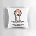 Soft and cozy pillow with an illustration of a playful Italian greyhound dog