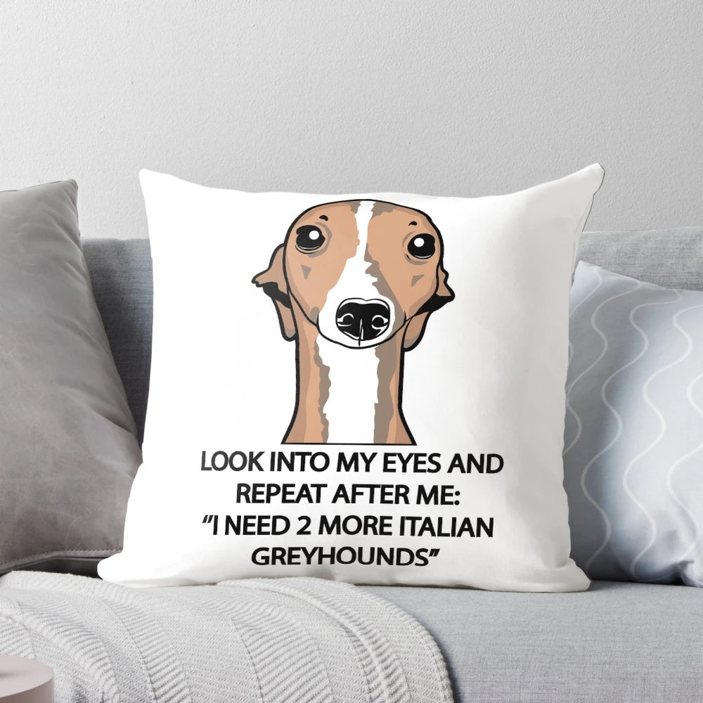 Soft and cozy pillow with an illustration of a playful Italian greyhound dog